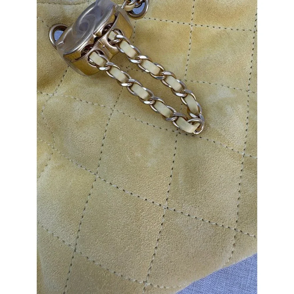 CHANEL Yellow Calfskin Drawstring Bucket Bag Mini GHW